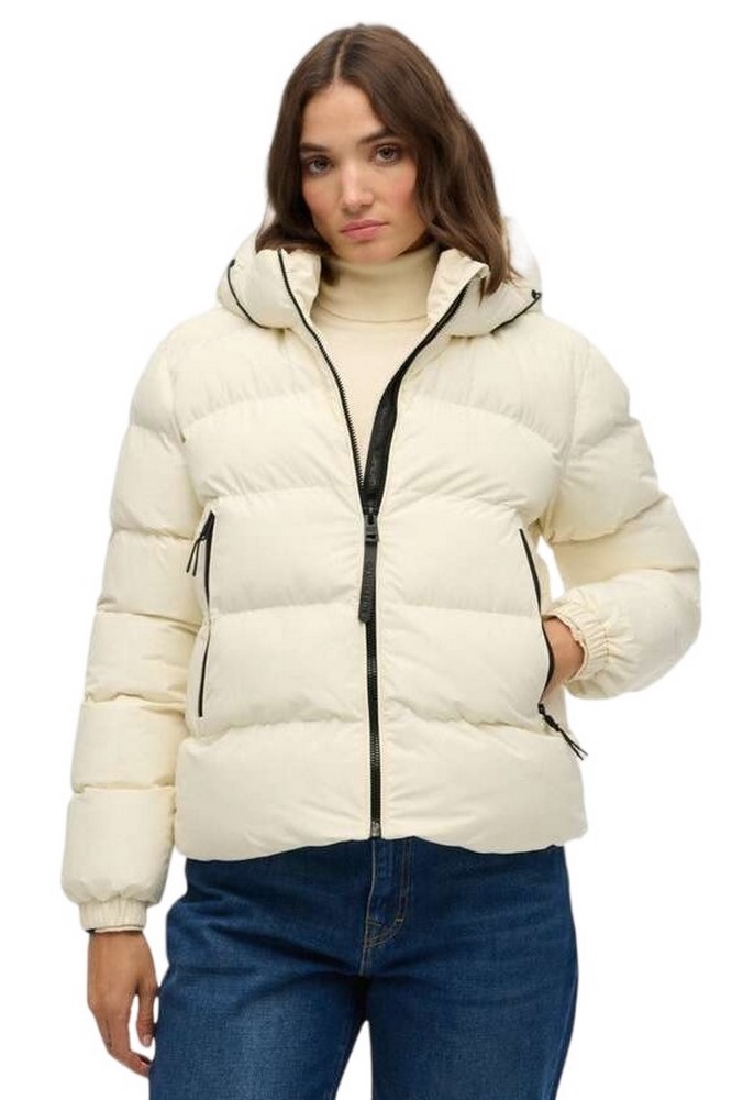 SUPERDRY D1 SDSW HOODED SPORTS PUFFER JACKET ΜΠΟΥΦΑΝ ΓΥΝΑΙΚΕΙΟ OFF WHITE