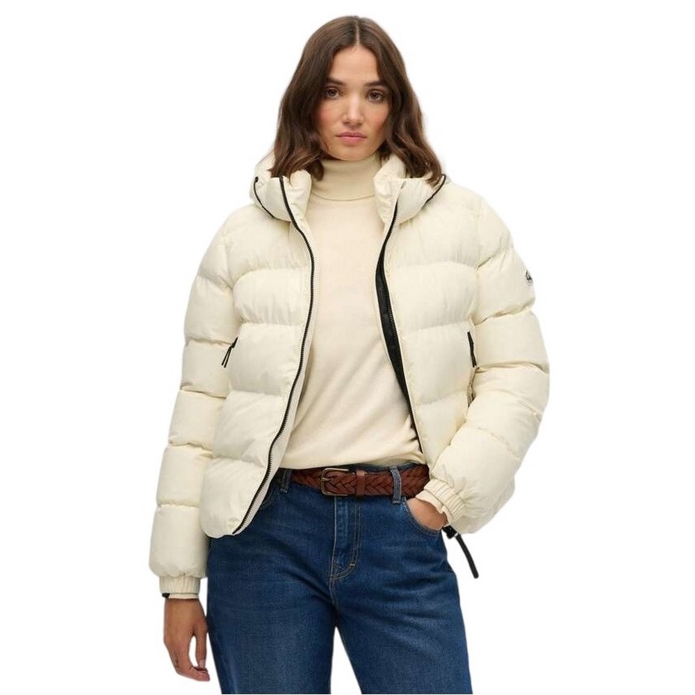 SUPERDRY D1 SDSW HOODED SPORTS PUFFER JACKET ΜΠΟΥΦΑΝ ΓΥΝΑΙΚΕΙΟ OFF WHITE