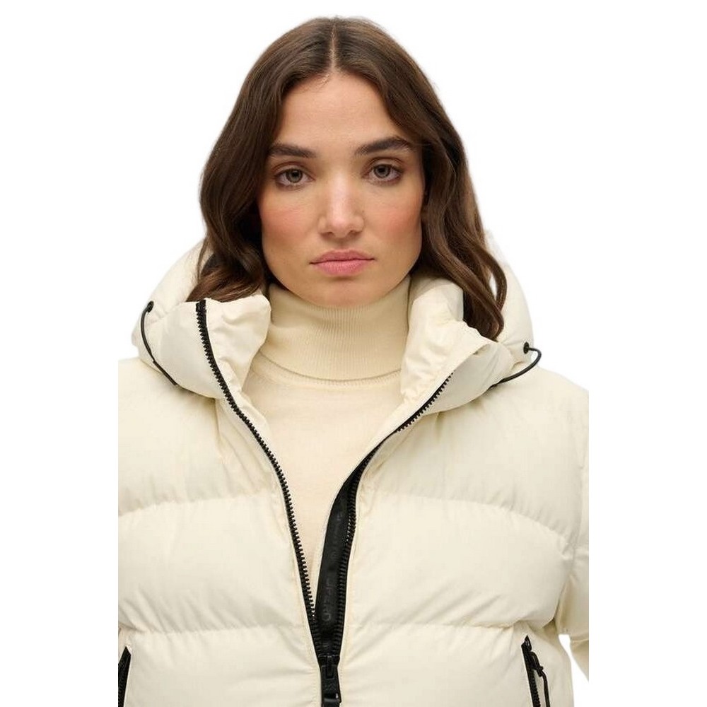 SUPERDRY D1 SDSW HOODED SPORTS PUFFER JACKET ΜΠΟΥΦΑΝ ΓΥΝΑΙΚΕΙΟ OFF WHITE
