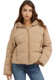 GUESS 4G LOGO HOODED PUFFA ΜΠΟΥΦΑΝ ΓΥΝΑΙΚΕΙΟ BEIGE