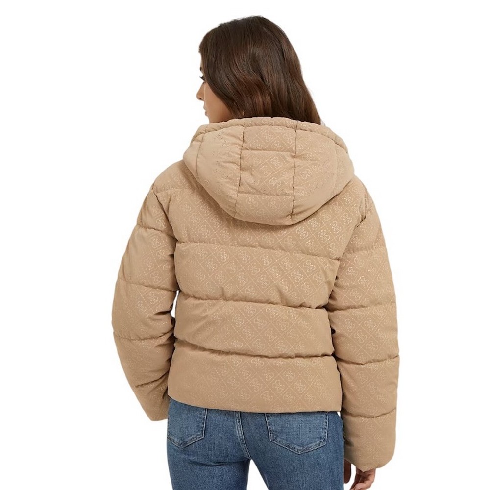 GUESS 4G LOGO HOODED PUFFA ΜΠΟΥΦΑΝ ΓΥΝΑΙΚΕΙΟ BEIGE