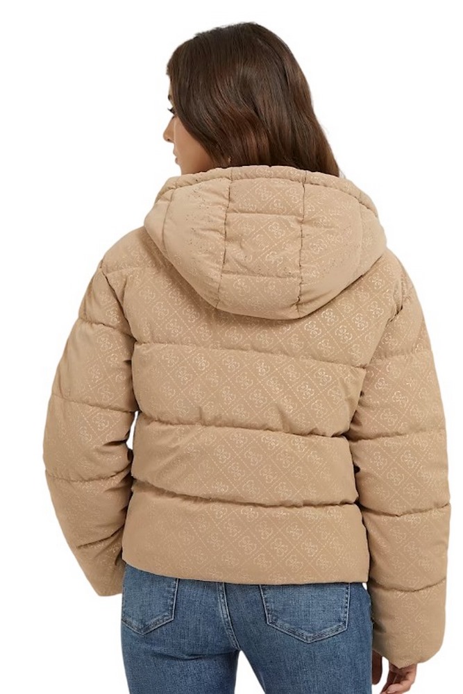 GUESS 4G LOGO HOODED PUFFA ΜΠΟΥΦΑΝ ΓΥΝΑΙΚΕΙΟ BEIGE