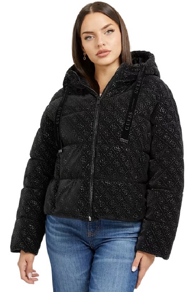 GUESS 4G LOGO HOODED PUFFA ΜΠΟΥΦΑΝ ΓΥΝΑΙΚΕΙΟ BLACK
