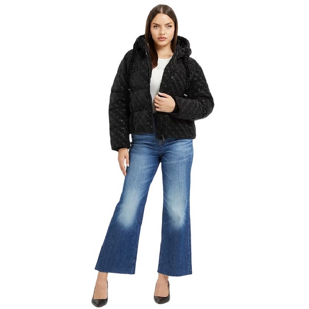 GUESS 4G LOGO HOODED PUFFA ΜΠΟΥΦΑΝ ΓΥΝΑΙΚΕΙΟ BLACK