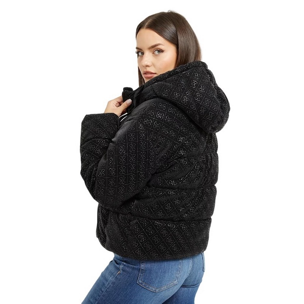 GUESS 4G LOGO HOODED PUFFA ΜΠΟΥΦΑΝ ΓΥΝΑΙΚΕΙΟ BLACK
