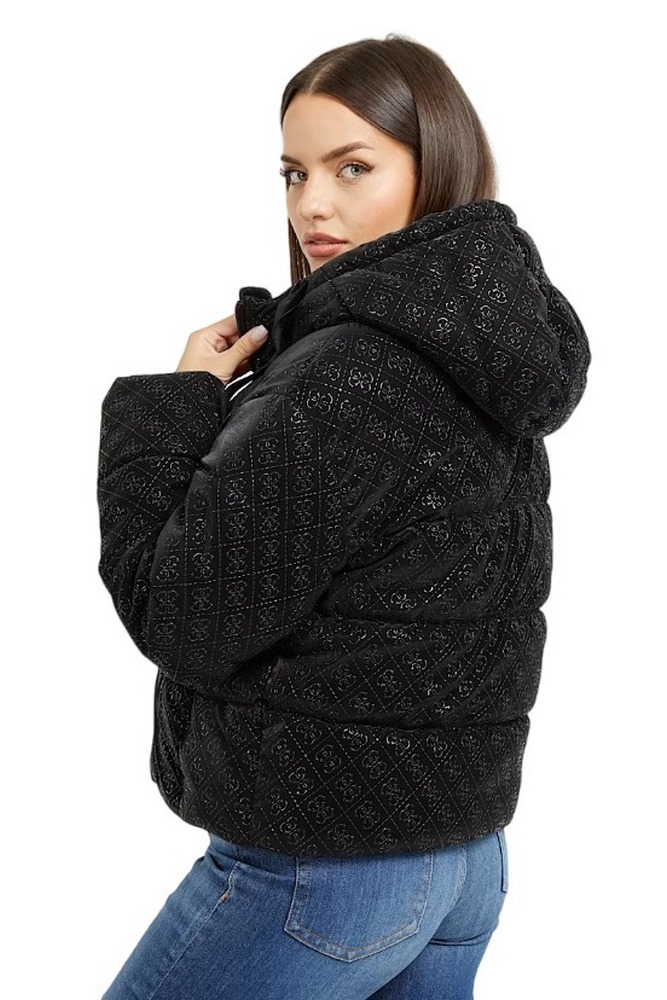 GUESS 4G LOGO HOODED PUFFA ΜΠΟΥΦΑΝ ΓΥΝΑΙΚΕΙΟ BLACK