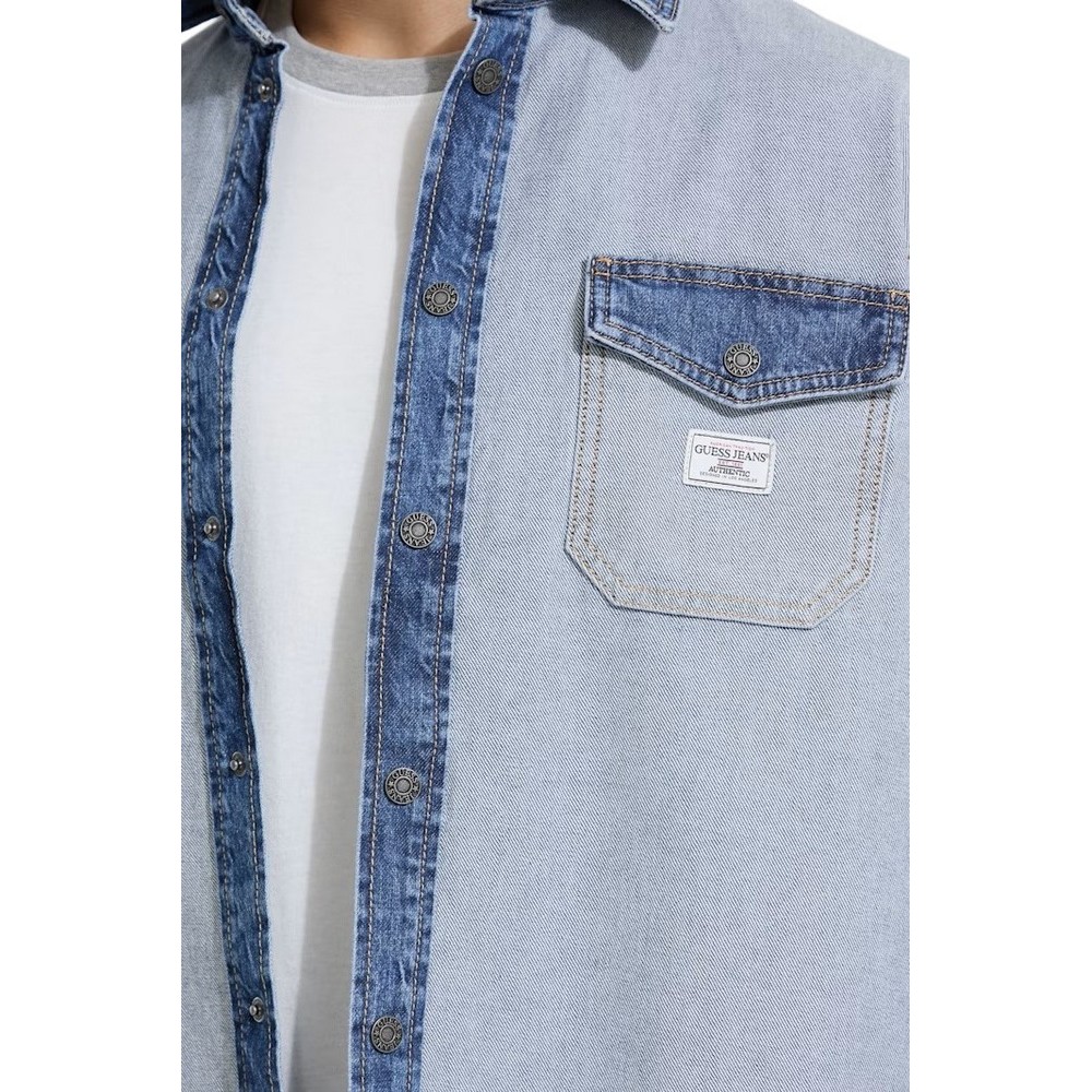 GUESS JEANS OVER LS SHIRT ΜΠΟΥΦΑΝ ΑΝΔΡΙΚΟ BLUΕ DENIM