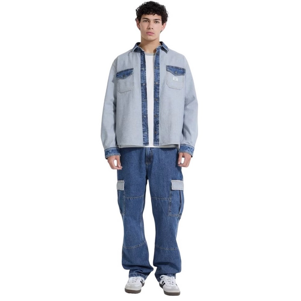 GUESS JEANS OVER LS SHIRT ΜΠΟΥΦΑΝ ΑΝΔΡΙΚΟ BLUΕ DENIM