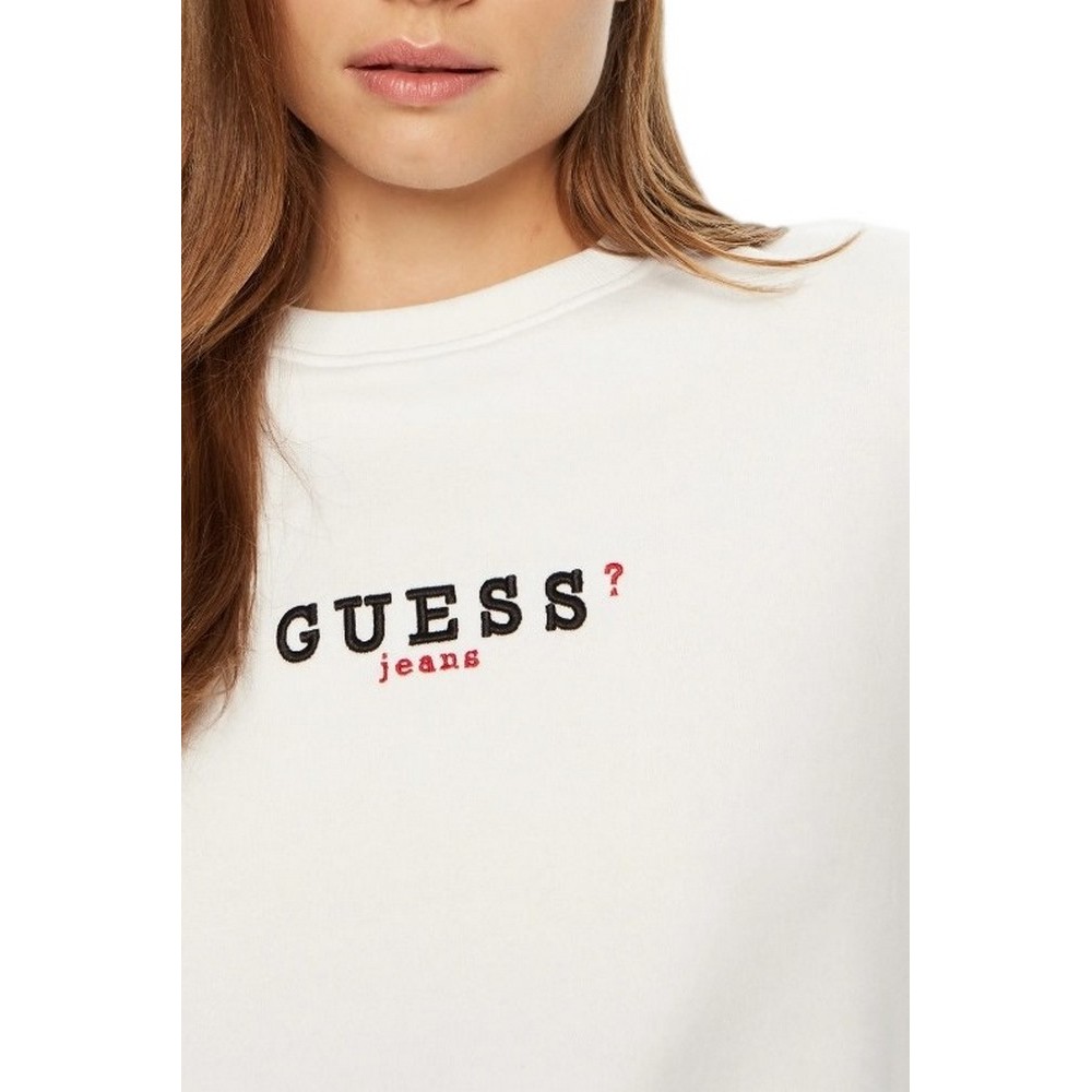 GUESS JEANS CROP CN 3D EMB SWEATSH ΜΠΛΟΥΖΑ ΦΟΥΤΕΡ ΓΥΝΑΙΚΕΙΑ WHITE