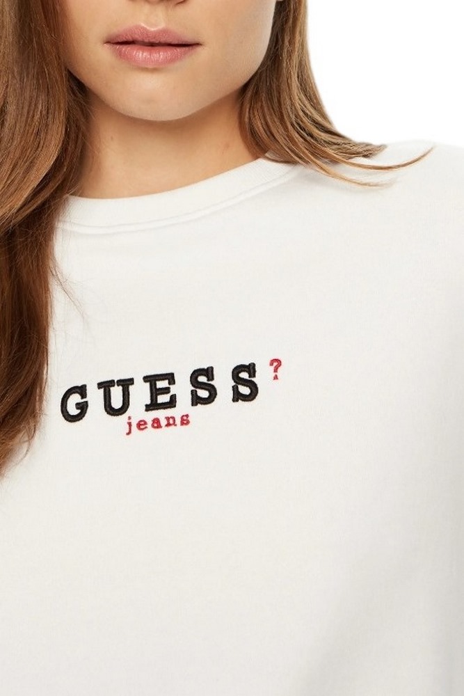 GUESS JEANS CROP CN 3D EMB SWEATSH ΜΠΛΟΥΖΑ ΦΟΥΤΕΡ ΓΥΝΑΙΚΕΙΑ WHITE