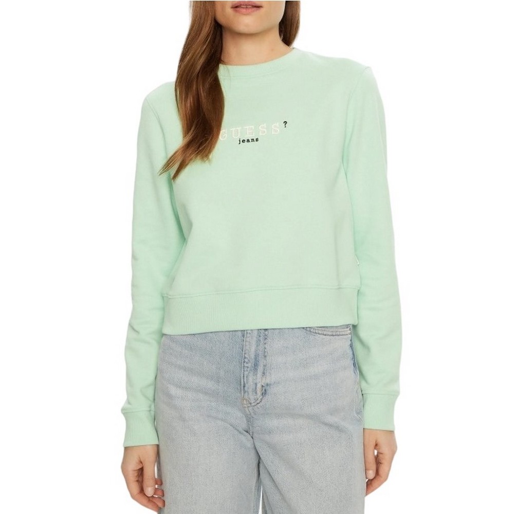 GUESS JEANS CROP CN 3D EMB SWEATSH ΜΠΛΟΥΖΑ ΦΟΥΤΕΡ ΓΥΝΑΙΚΕΙΑ MINT