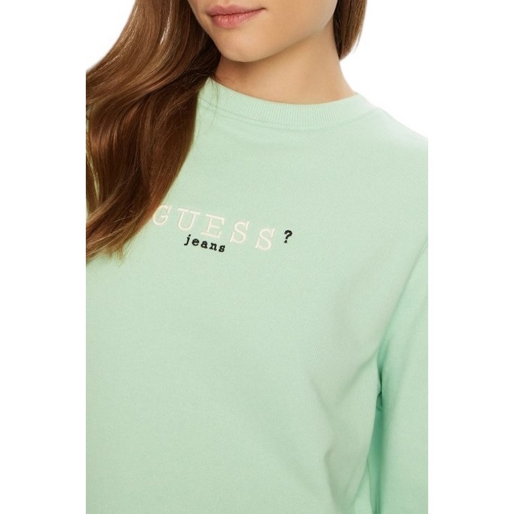 GUESS JEANS CROP CN 3D EMB SWEATSH ΜΠΛΟΥΖΑ ΦΟΥΤΕΡ ΓΥΝΑΙΚΕΙΑ MINT