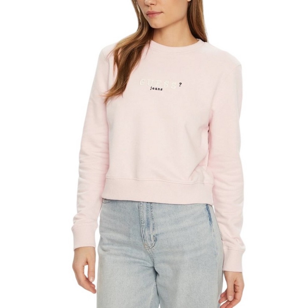 GUESS JEANS CROP CN 3D EMB SWEATSH ΜΠΛΟΥΖΑ ΦΟΥΤΕΡ ΓΥΝΑΙΚΕΙΑ PINK