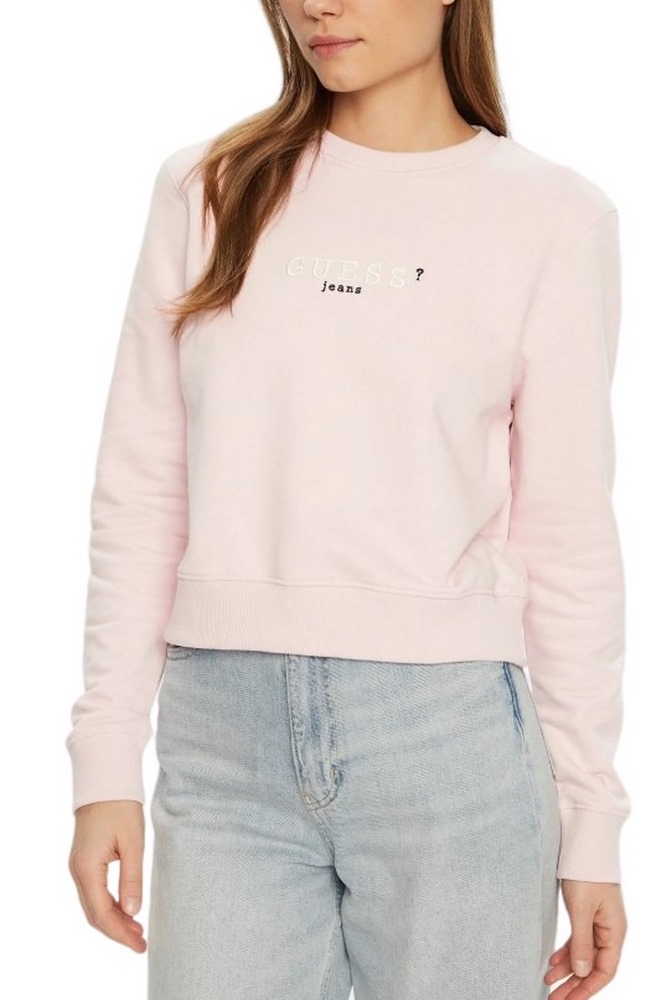 GUESS JEANS CROP CN 3D EMB SWEATSH ΜΠΛΟΥΖΑ ΦΟΥΤΕΡ ΓΥΝΑΙΚΕΙΑ PINK