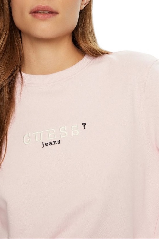GUESS JEANS CROP CN 3D EMB SWEATSH ΜΠΛΟΥΖΑ ΦΟΥΤΕΡ ΓΥΝΑΙΚΕΙΑ PINK