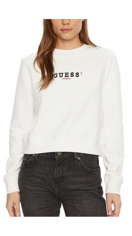 GUESS JEANS CROP CN 3D EMB SWEATSH ΜΠΛΟΥΖΑ ΦΟΥΤΕΡ ΓΥΝΑΙΚΕΙΑ WHITE