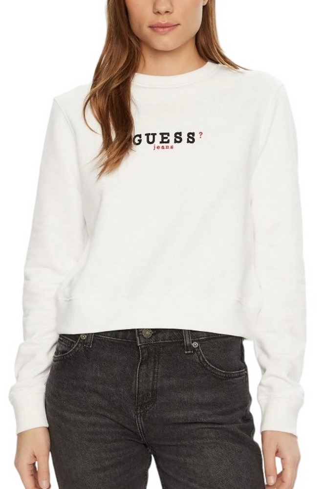 GUESS JEANS CROP CN 3D EMB SWEATSH ΜΠΛΟΥΖΑ ΦΟΥΤΕΡ ΓΥΝΑΙΚΕΙΑ WHITE