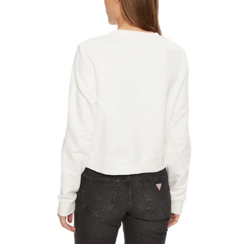 GUESS JEANS CROP CN 3D EMB SWEATSH ΜΠΛΟΥΖΑ ΦΟΥΤΕΡ ΓΥΝΑΙΚΕΙΑ WHITE