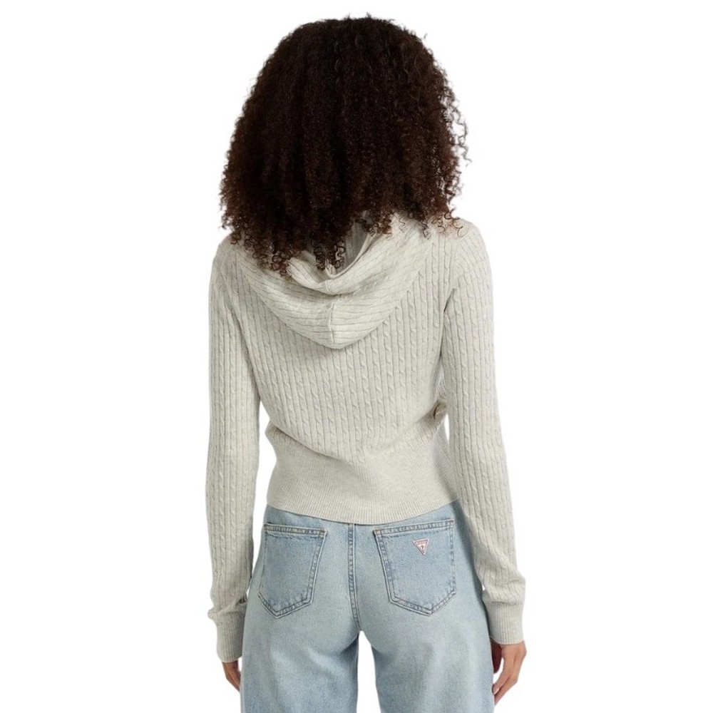 GUESS JEANS CABLE HOODIE CARDI ΖΑΚΕΤΑ ΠΛΕΚΤΗ ΓΥΝΑΙΚΕΙΑ GREY