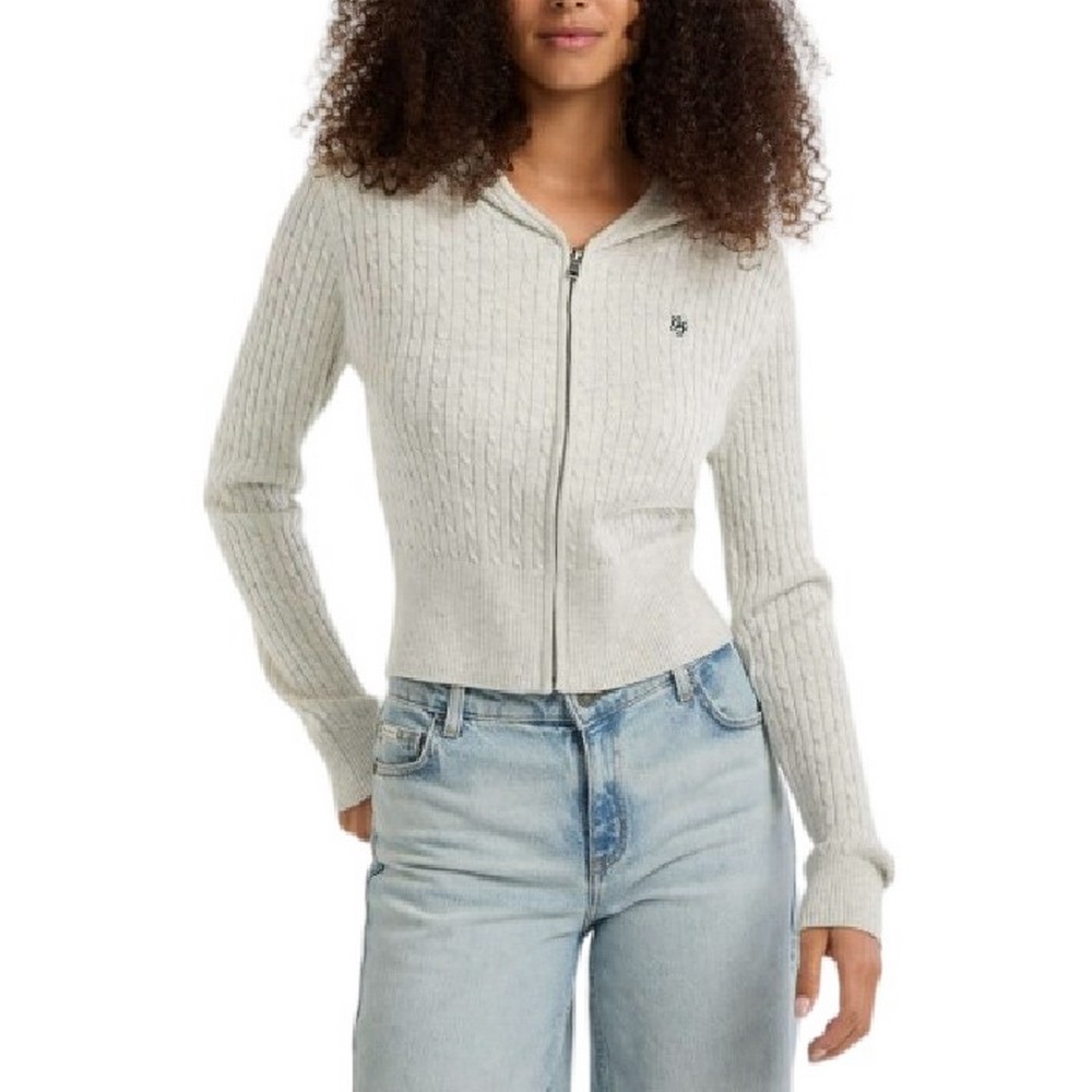 GUESS JEANS CABLE HOODIE CARDI ΖΑΚΕΤΑ ΠΛΕΚΤΗ ΓΥΝΑΙΚΕΙΑ GREY