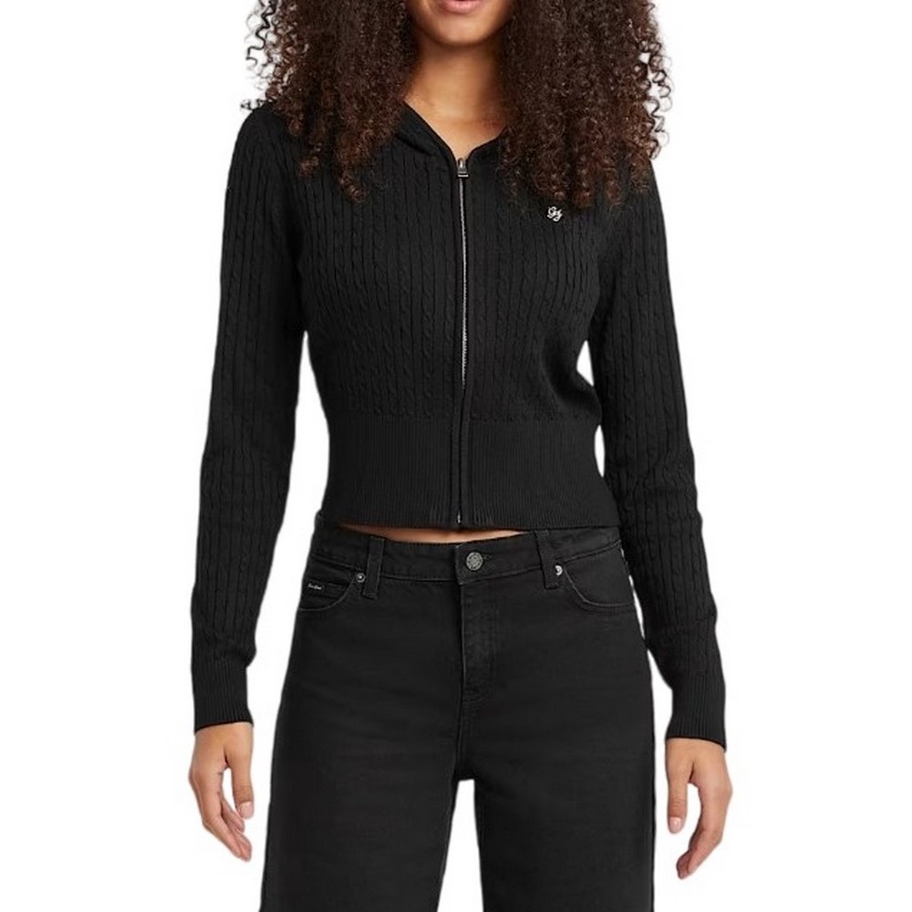 GUESS JEANS CABLE HOODIE CARDI ΖΑΚΕΤΑ ΠΛΕΚΤΗ ΓΥΝΑΙΚΕΙΑ BLACK