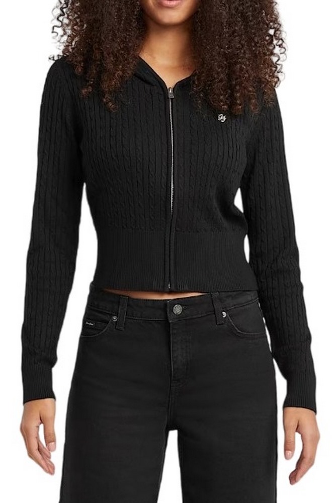 GUESS JEANS CABLE HOODIE CARDI ΖΑΚΕΤΑ ΠΛΕΚΤΗ ΓΥΝΑΙΚΕΙΑ BLACK
