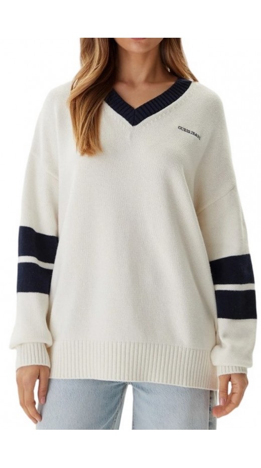 GUESS JEANS VN OS EMB SWTR ΜΠΛΟΥΖΑ ΠΛΕΚΤΗ ΓΥΝΑΙΚΕΙΑ WHITE
