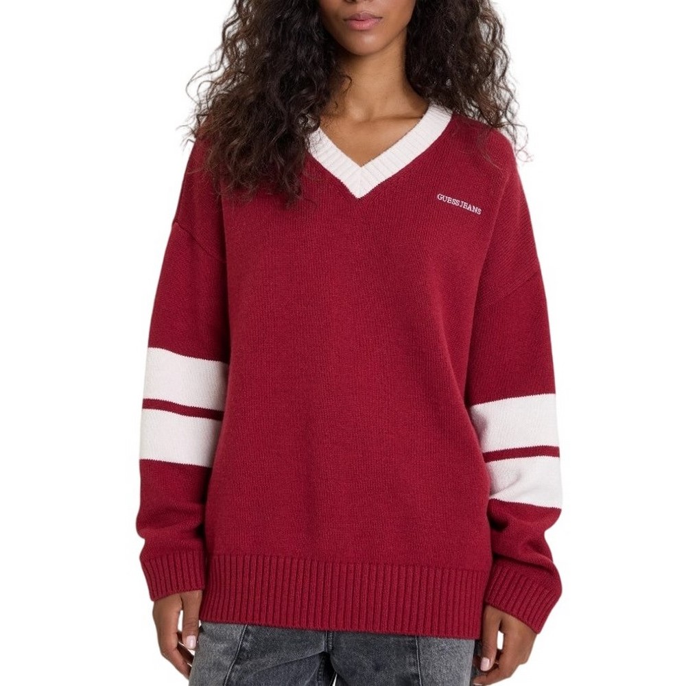 GUESS JEANS VN OS EMB SWTR ΜΠΛΟΥΖΑ ΠΛΕΚΤΗ ΓΥΝΑΙΚΕΙΑ BORDEAUX