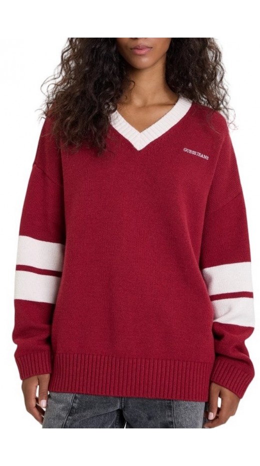 GUESS JEANS VN OS EMB SWTR ΜΠΛΟΥΖΑ ΠΛΕΚΤΗ ΓΥΝΑΙΚΕΙΑ BORDEAUX