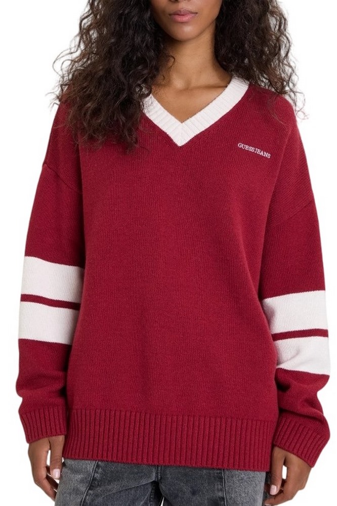 GUESS JEANS VN OS EMB SWTR ΜΠΛΟΥΖΑ ΠΛΕΚΤΗ ΓΥΝΑΙΚΕΙΑ BORDEAUX