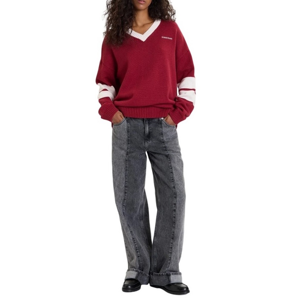 GUESS JEANS VN OS EMB SWTR ΜΠΛΟΥΖΑ ΠΛΕΚΤΗ ΓΥΝΑΙΚΕΙΑ BORDEAUX