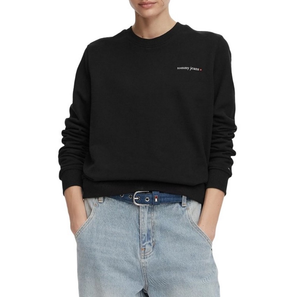 TOMMY JEANS REG ESS LOGO 1 CREW EXT ΦΟΥΤΕΡ ΜΠΛΟΥΖΑ ΓΥΝΑΙΚΕΙΑ BLACK