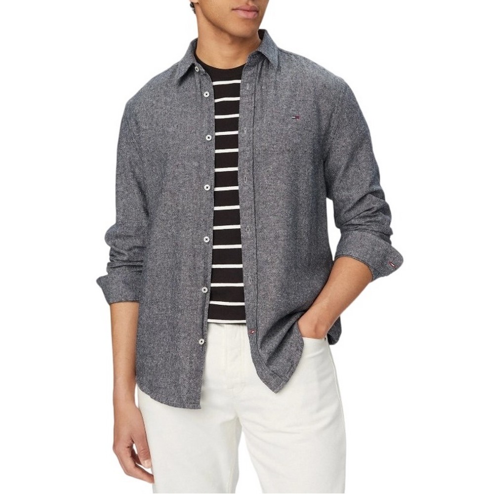 TOMMY JEANS REG LINEN BLEND SHIRT EXT ΠΟΥΚΑΜΙΣΟ ΑΝΔΡΙΚΟ DARK NAVY