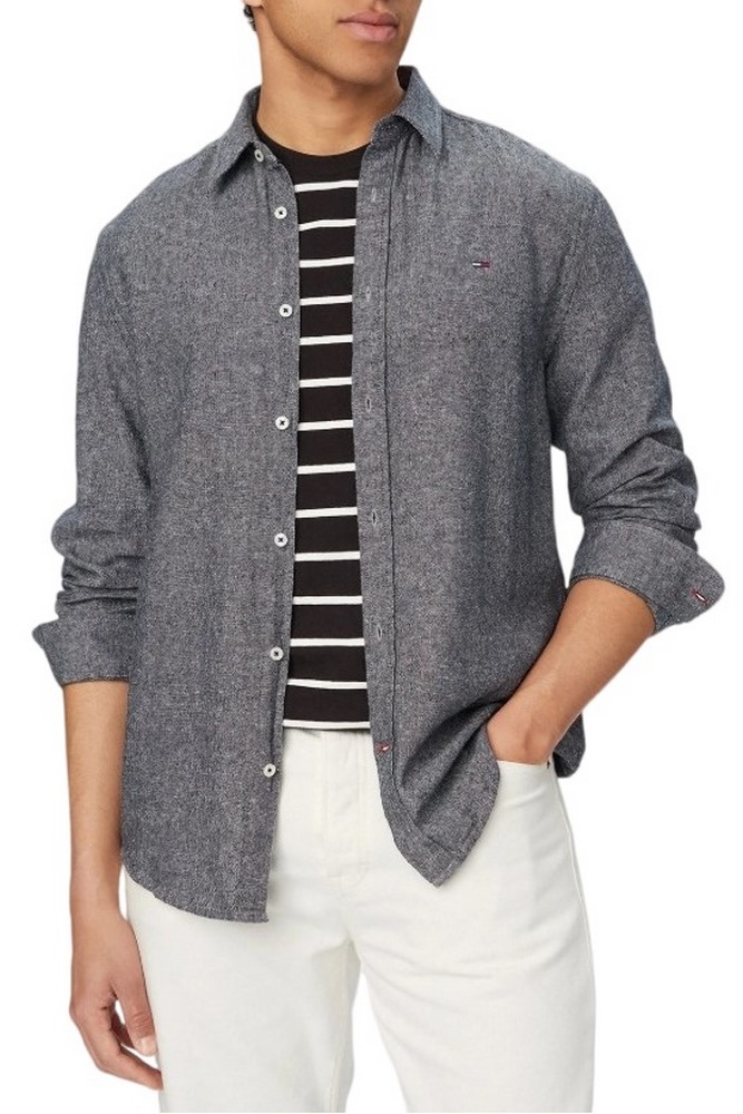 TOMMY JEANS REG LINEN BLEND SHIRT EXT ΠΟΥΚΑΜΙΣΟ ΑΝΔΡΙΚΟ DARK NAVY