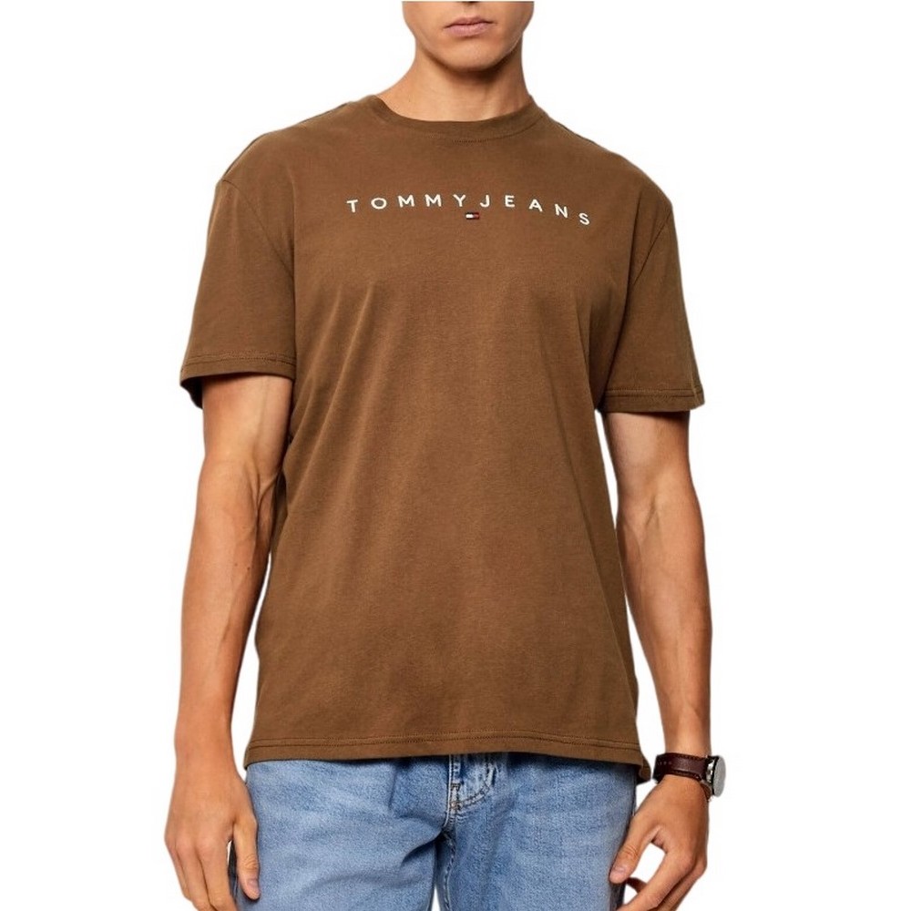 TOMMY JEANS REG LINEAR LOGO TEE EXT T-SHIRT ΜΠΛΟΥΖΑ ΑΝΔΡΙΚΗ BROWN