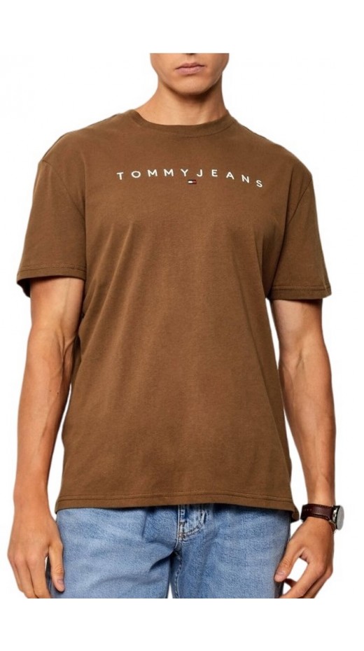 TOMMY JEANS REG LINEAR LOGO TEE EXT T-SHIRT ΜΠΛΟΥΖΑ ΑΝΔΡΙΚΗ BROWN