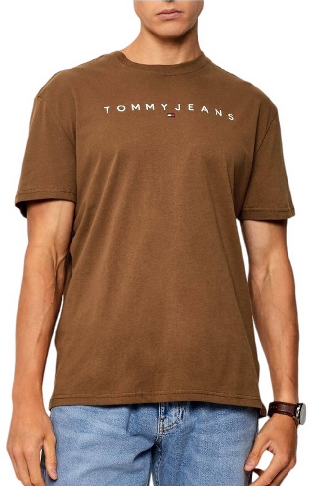 TOMMY JEANS REG LINEAR LOGO TEE EXT T-SHIRT ΜΠΛΟΥΖΑ ΑΝΔΡΙΚΗ BROWN