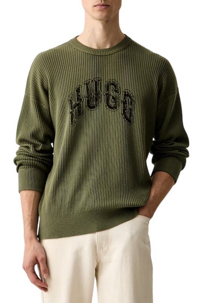 HUGO BOSS SHOWDY SWEATER ΜΠΛΟΥΖΑ ΠΛΕΚΤΗ ΑΝΔΡΙΚΗ MILITARY GREEN
