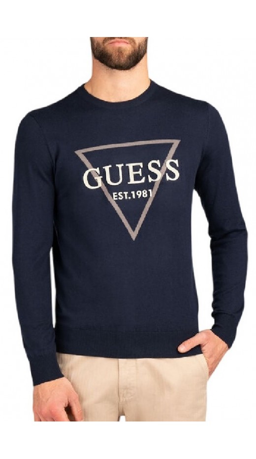 GUESS FABIAN VN LOGO SWTR ΜΠΛΟΥΖΑ ΠΛΕΚΤΗ ΑΝΔΡΙΚΗ NAVY