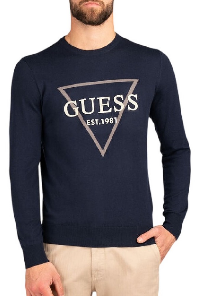 GUESS FABIAN VN LOGO SWTR ΜΠΛΟΥΖΑ ΠΛΕΚΤΗ ΑΝΔΡΙΚΗ NAVY