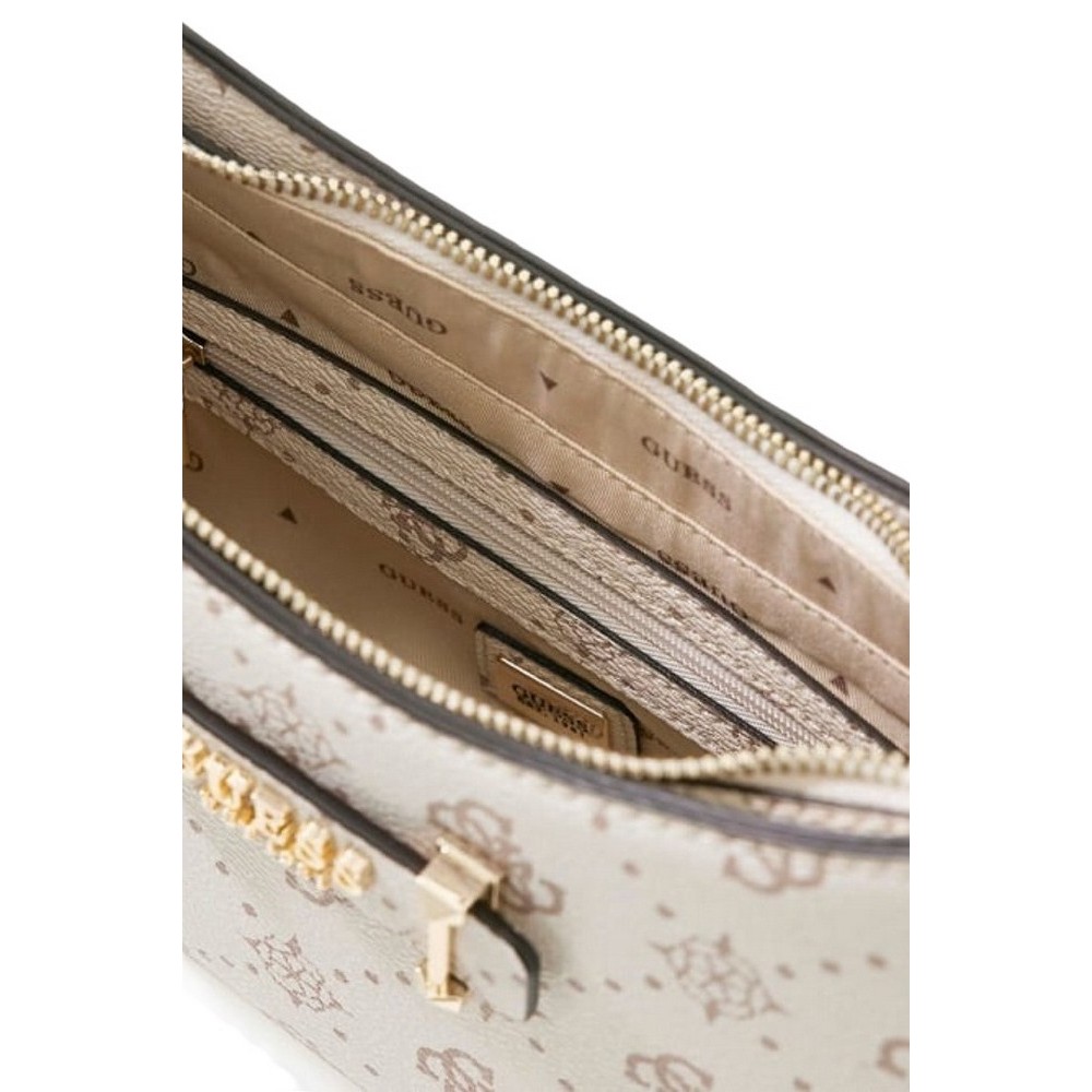 GUESS CARRIE LOGO TOP ZIP SHLDR BAG ΤΣΑΝΤΑ ΓΥΝΑΙΚΕΙΑ VANILLA