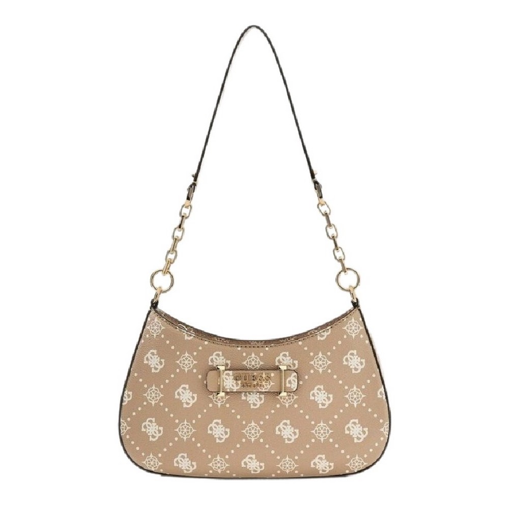 GUESS CARRIE LOGO TOP ZIP SHLDR BAG ΤΣΑΝΤΑ ΓΥΝΑΙΚΕΙΑ BEIGE