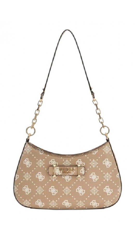 GUESS CARRIE LOGO TOP ZIP SHLDR BAG ΤΣΑΝΤΑ ΓΥΝΑΙΚΕΙΑ BEIGE
