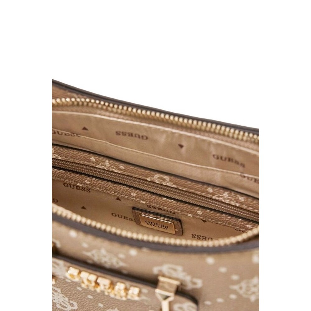 GUESS CARRIE LOGO TOP ZIP SHLDR BAG ΤΣΑΝΤΑ ΓΥΝΑΙΚΕΙΑ BEIGE