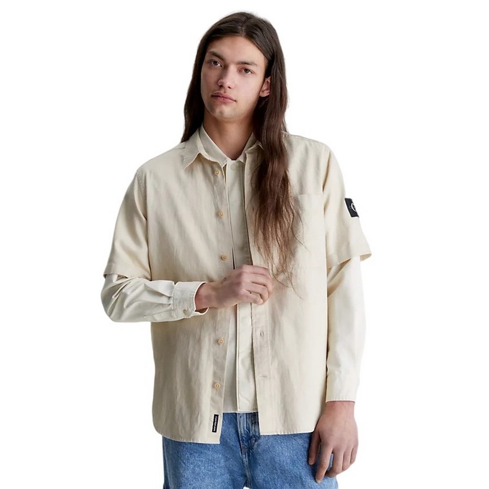 CALVIN KLEIN JEANS LINEN SS SHIRT ΠΟΥΚΑΜΙΣΟ ΑΝΔΡΙΚΟ BEIGE