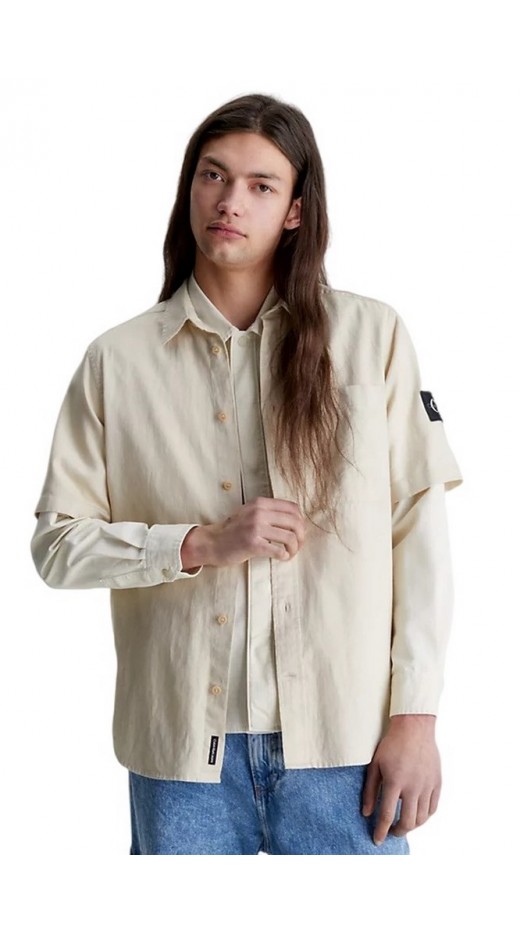 CALVIN KLEIN JEANS LINEN SS SHIRT ΠΟΥΚΑΜΙΣΟ ΑΝΔΡΙΚΟ BEIGE