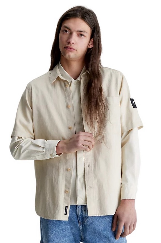 CALVIN KLEIN JEANS LINEN SS SHIRT ΠΟΥΚΑΜΙΣΟ ΑΝΔΡΙΚΟ BEIGE