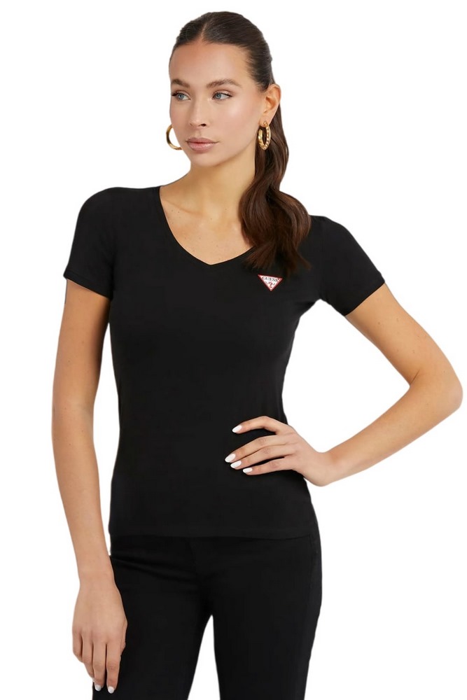 GUESS SS VN MINI TRIANGLE TEE T-SHIRT ΜΠΛΟΥΖΑ ΓΥΝΑΙΚΕΙΑ BLACK