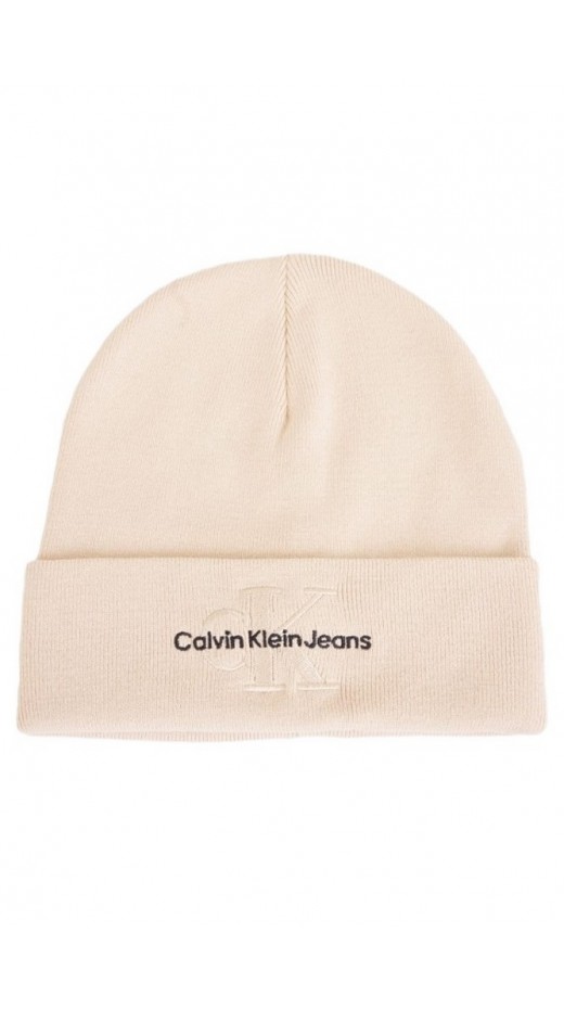 CALVIN KLEIN JEANS MONOLOGO EMBRO BEANIE ΣΚΟΥΦΟΣ ΓΥΝΑΙΚΕΙΟΣ IVORY