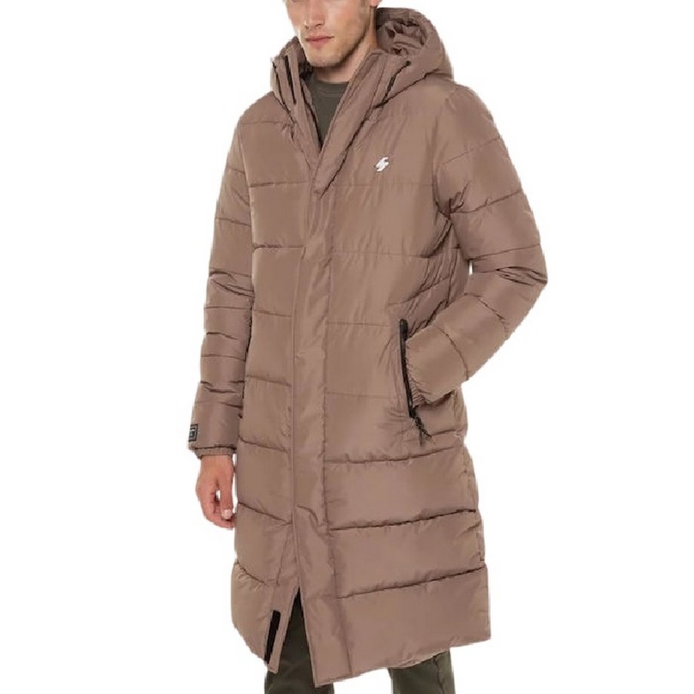 SUPERDRY D5 SDCD HOODED LONGLINE SPORTS PUFFER ΜΠΟΥΦΑΝ ΑΝΔΡΙΚΟ BROWN
